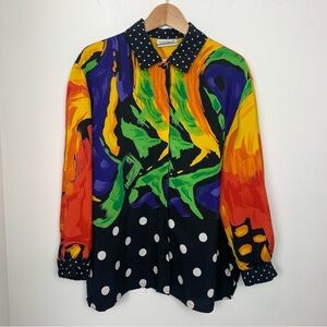 Vintage Coincidence Abstract Print 80s Blouse